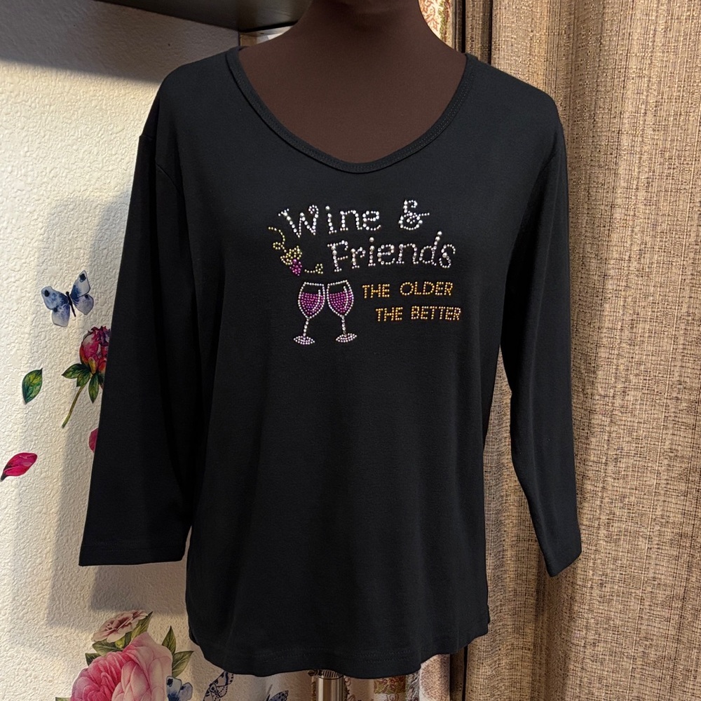 Cactus Bay Apparel Black Wine & Friends Long Sleeve Tee Shirt. Size XL.